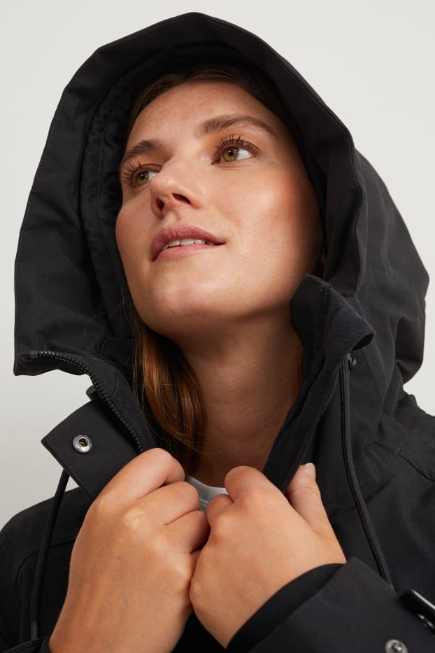 Women - Rain jacket with hood - black
