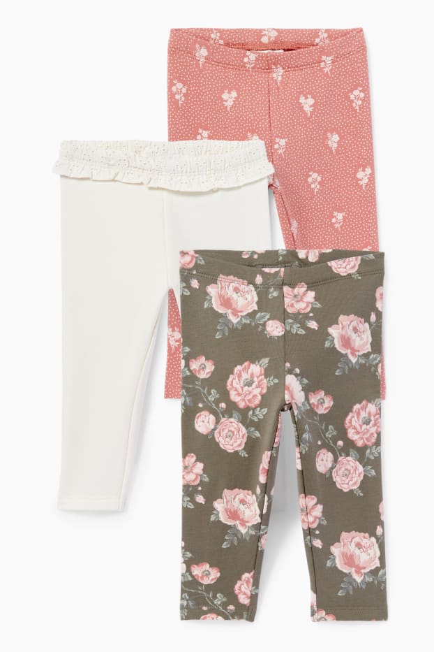 Baby: meisjes - Set van 3 - babythermolegging - groen / roze