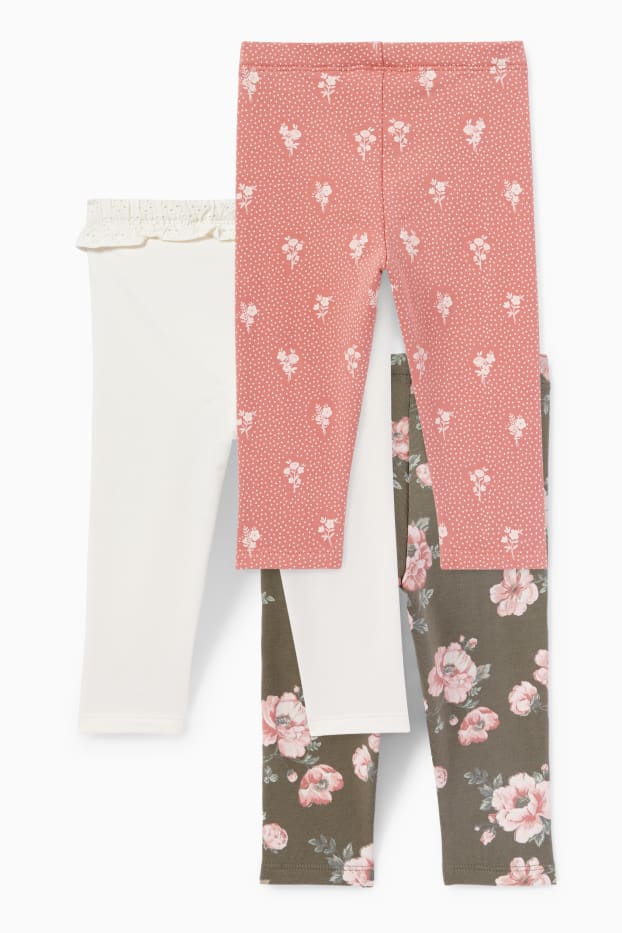 Baby: meisjes - Set van 3 - babythermolegging - groen / roze