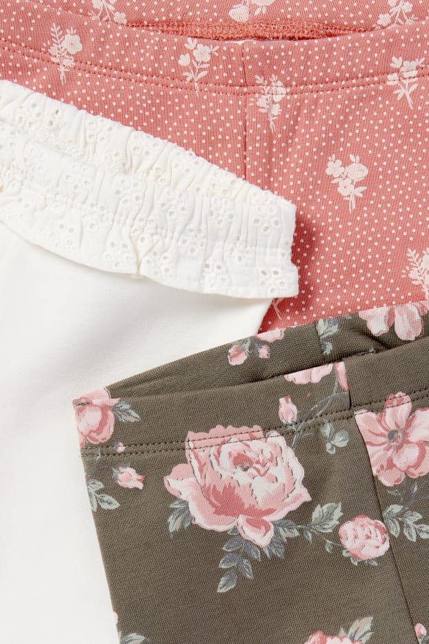 Baby: meisjes - Set van 3 - babythermolegging - groen / roze