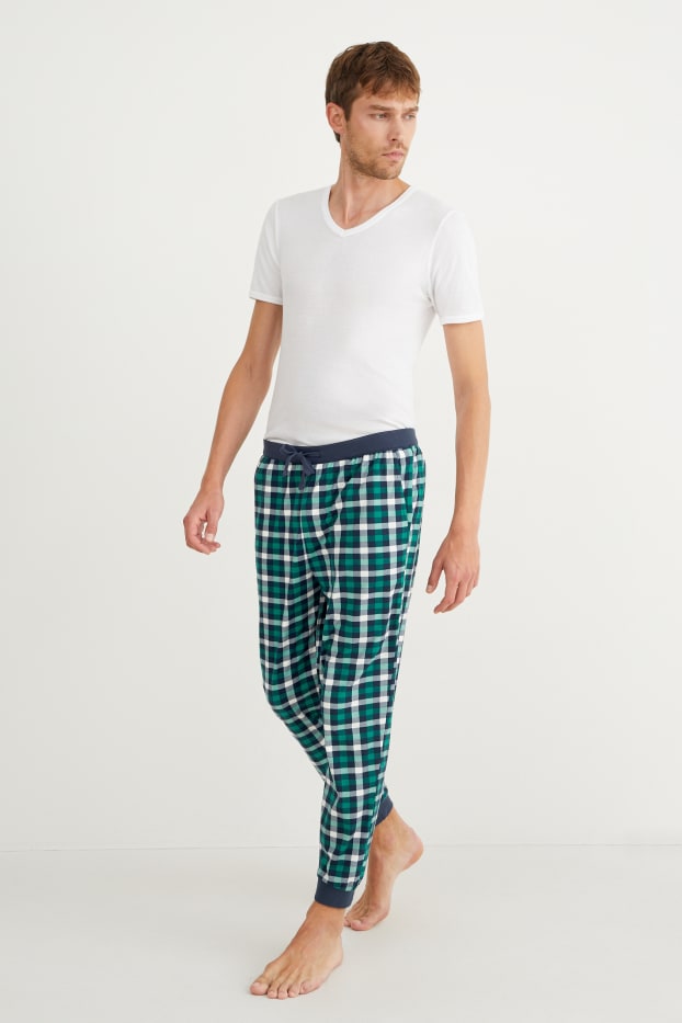 Uomo - Pantaloni pigiama in flanella - a quadretti - verde scuro / blu scuro
