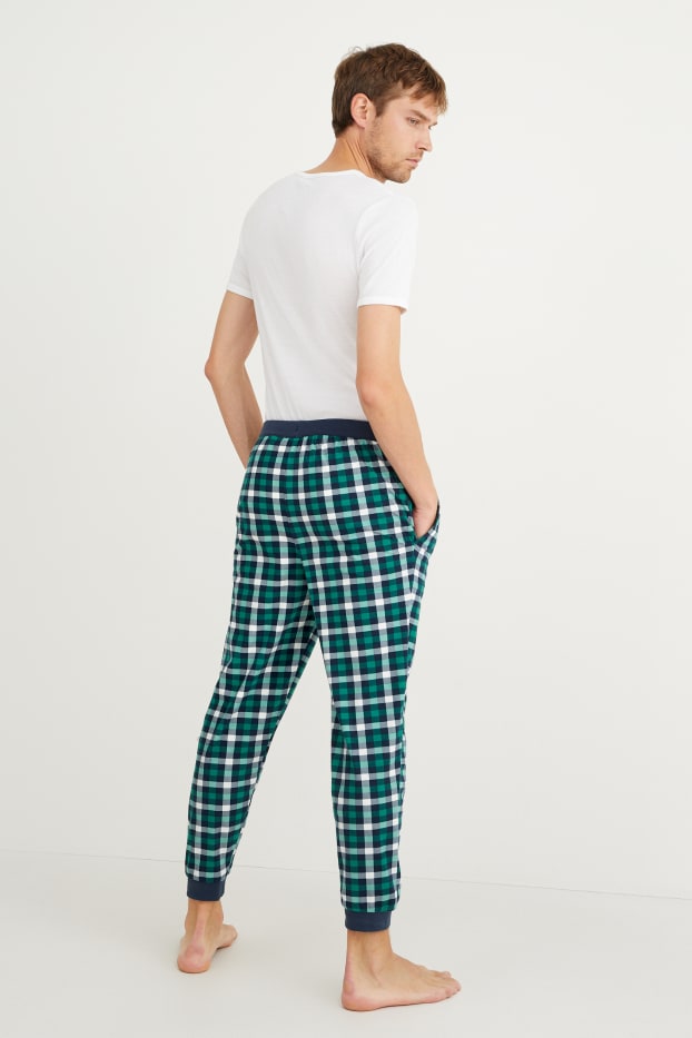 Uomo - Pantaloni pigiama in flanella - a quadretti - verde scuro / blu scuro