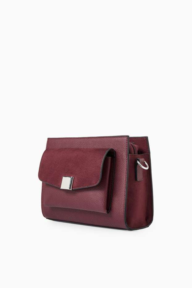 Damen - Umhängetasche mit abnehmbarem Taschengurt - Lederimitat - dunkelrot