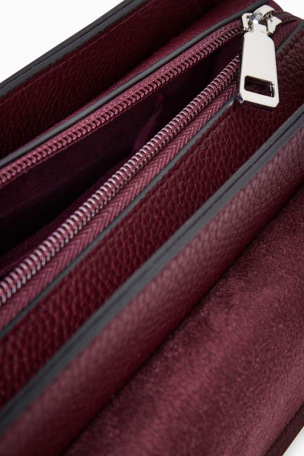 Damen - Umhängetasche mit abnehmbarem Taschengurt - Lederimitat - dunkelrot