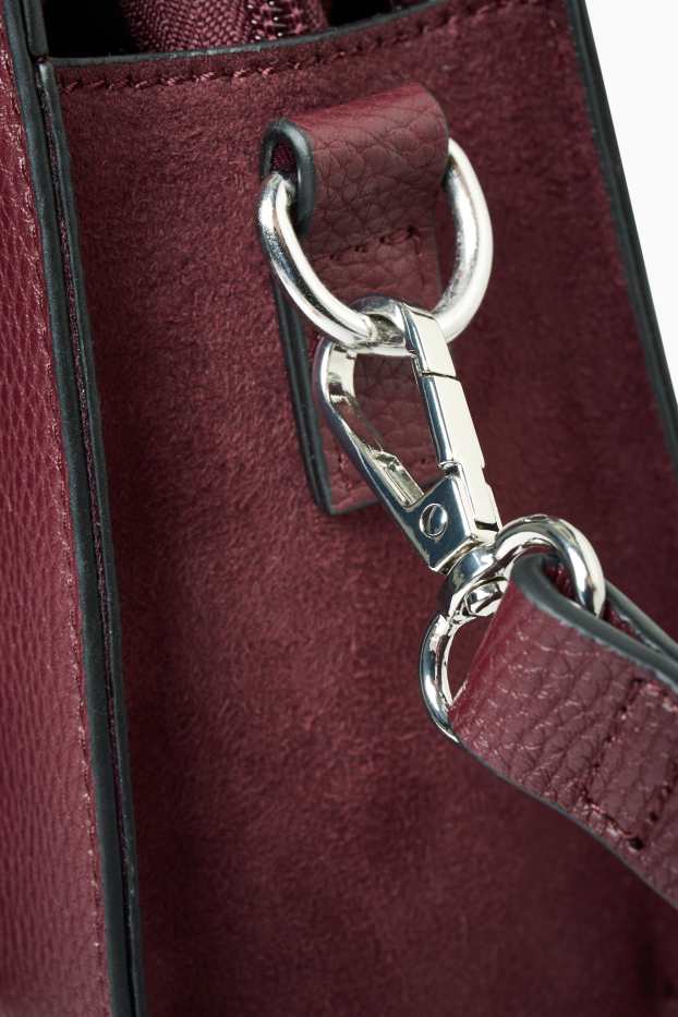 Damen - Umhängetasche mit abnehmbarem Taschengurt - Lederimitat - dunkelrot