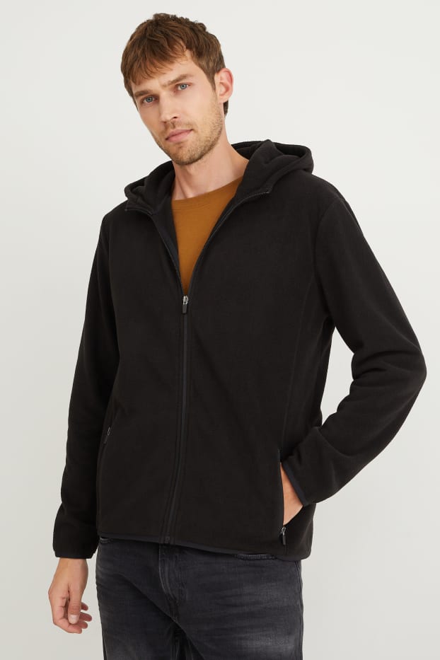 Uomo - Giacca di pile con cappuccio - nero
