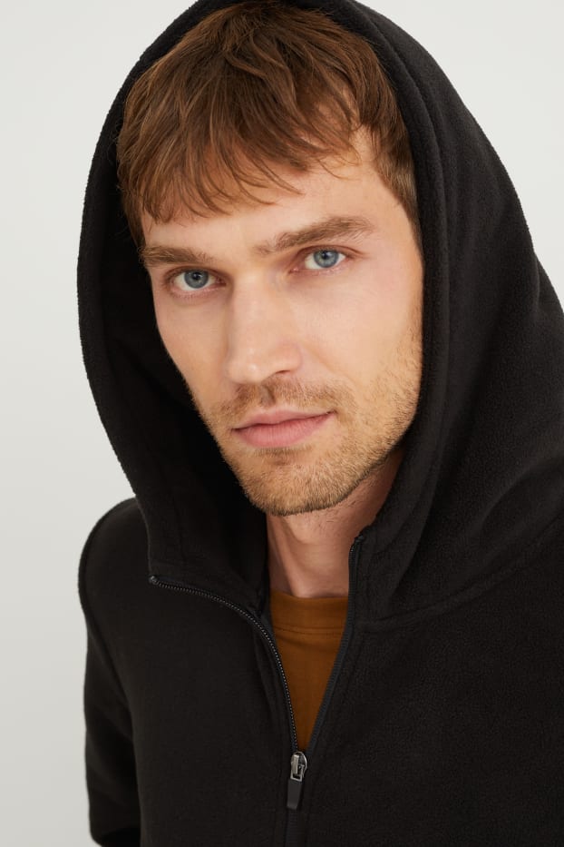 Uomo - Giacca di pile con cappuccio - nero