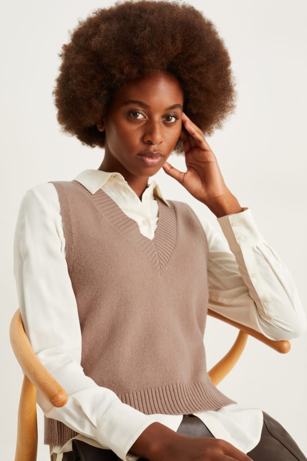 Women - Slipover - wool blend - light beige