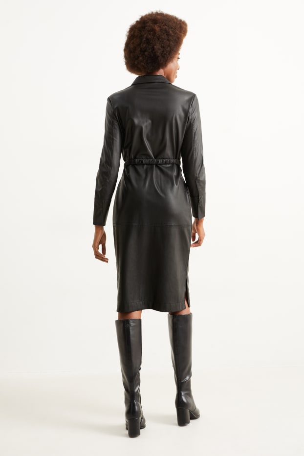 Dames - Blousejurk - imitatieleer - zwart