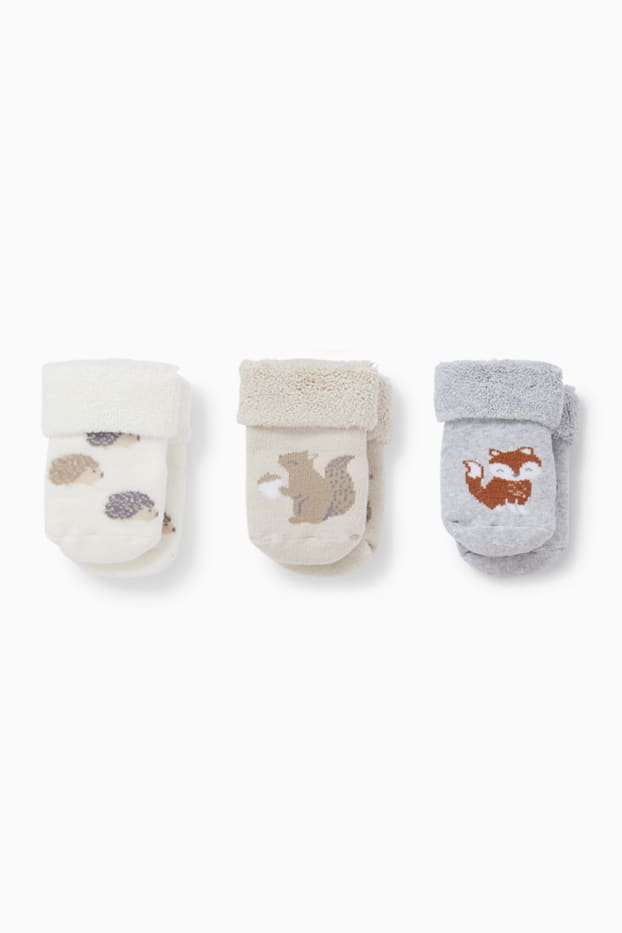 Baby Boys - Multipack of 3 - woodland animals - newborn socks with motif - creme