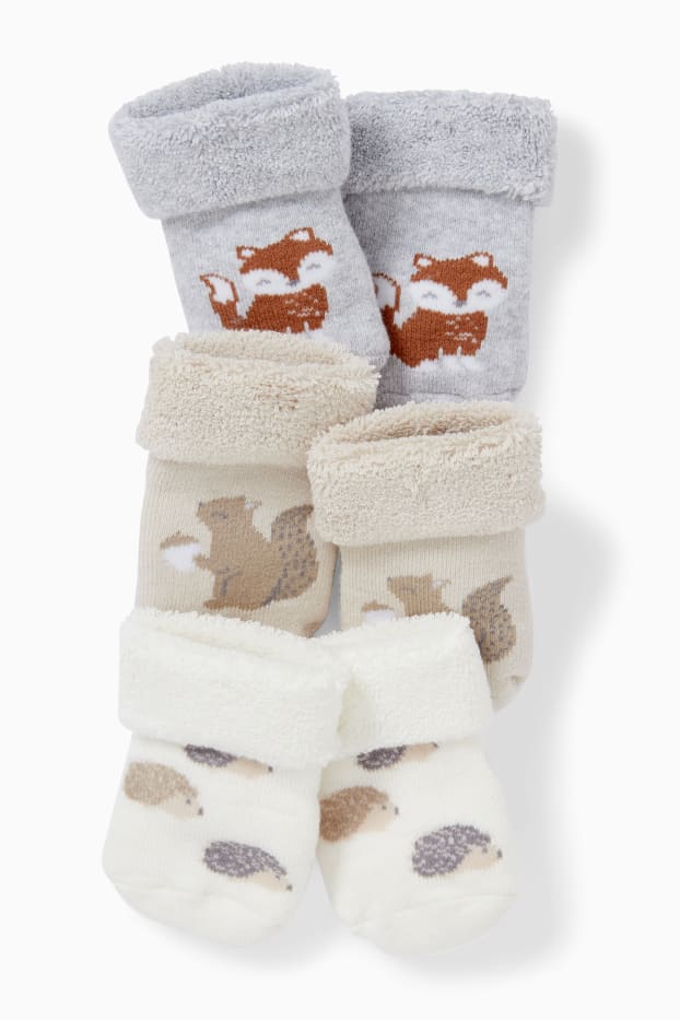 Baby Boys - Multipack of 3 - woodland animals - newborn socks with motif - creme