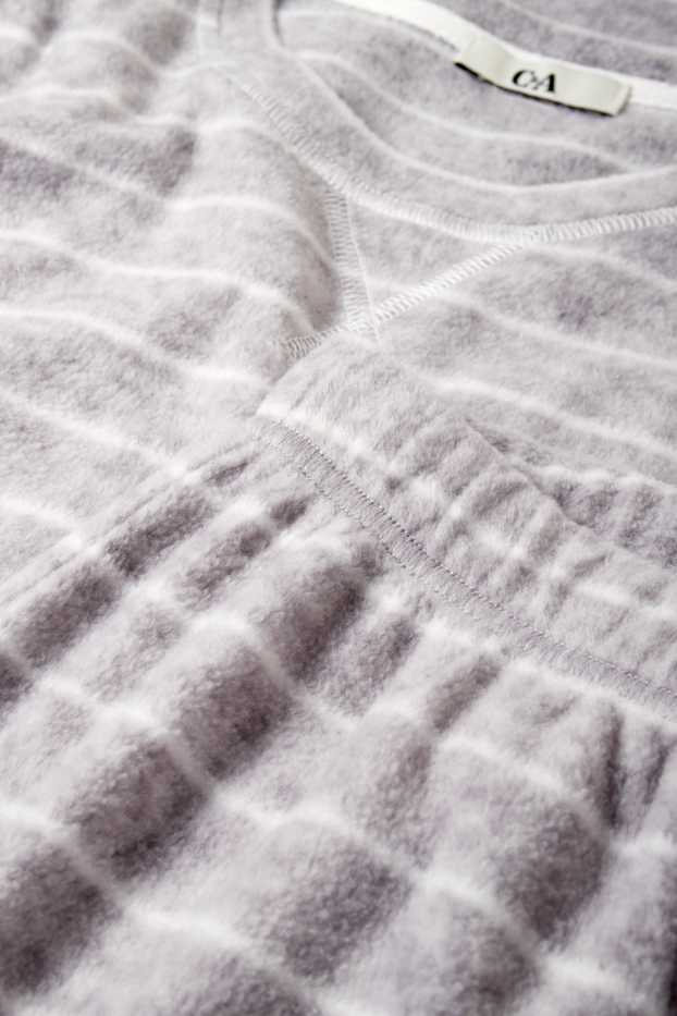 Dámské - Fleecové pyžamo - pruhované - světle šedá