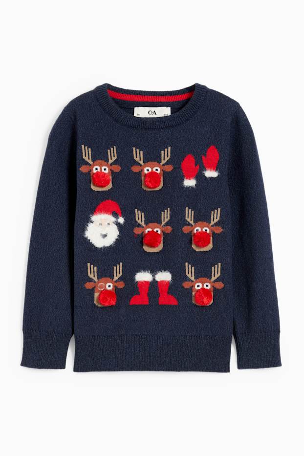 Kinder Jungen - Weihnachtspullover - Weihnachtsmann und Rudolf - dunkelblau