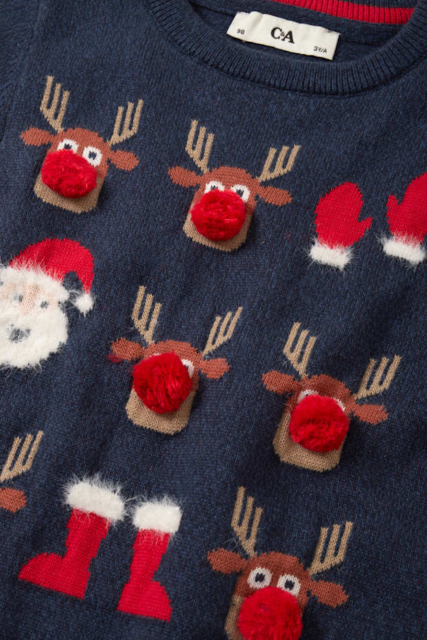 Kinder Jungen - Weihnachtspullover - Weihnachtsmann und Rudolf - dunkelblau