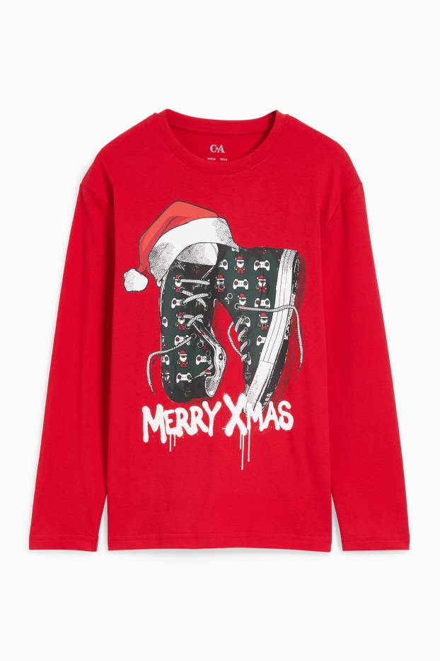 Children Boys - Christmas long sleeve top - red
