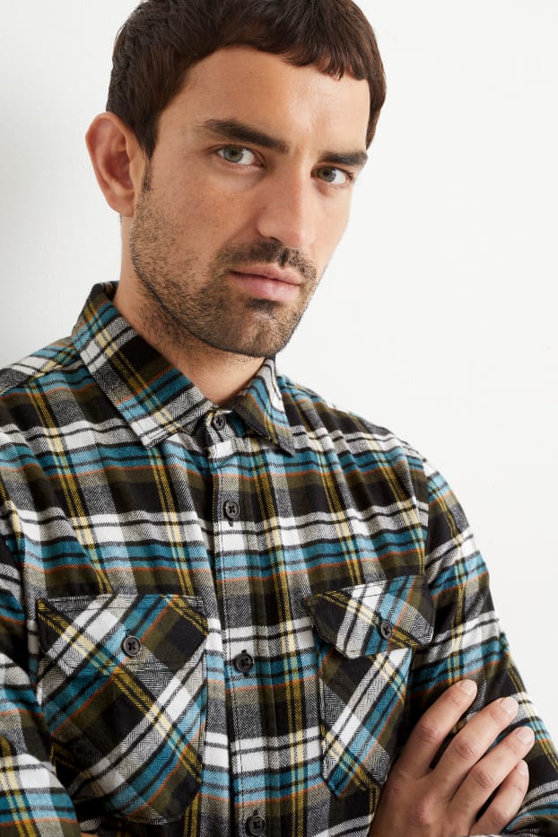 Home - Camisa de franel·la - regular fit - Kent - de quadres - verd