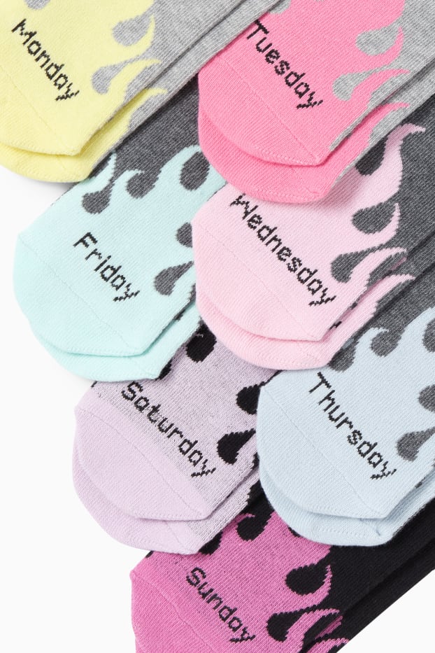 Enfants filles - Lot de 7 paires - jours de la semaine - chaussettes à motif - noir / gris