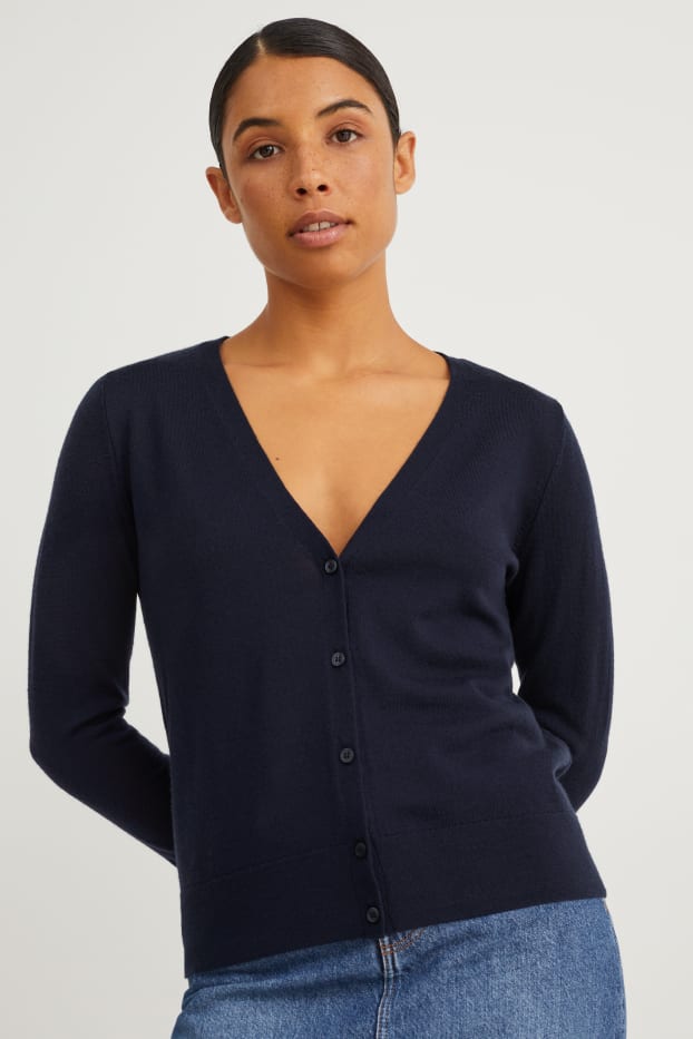 Damen - Merino-Strickjacke - dunkelblau