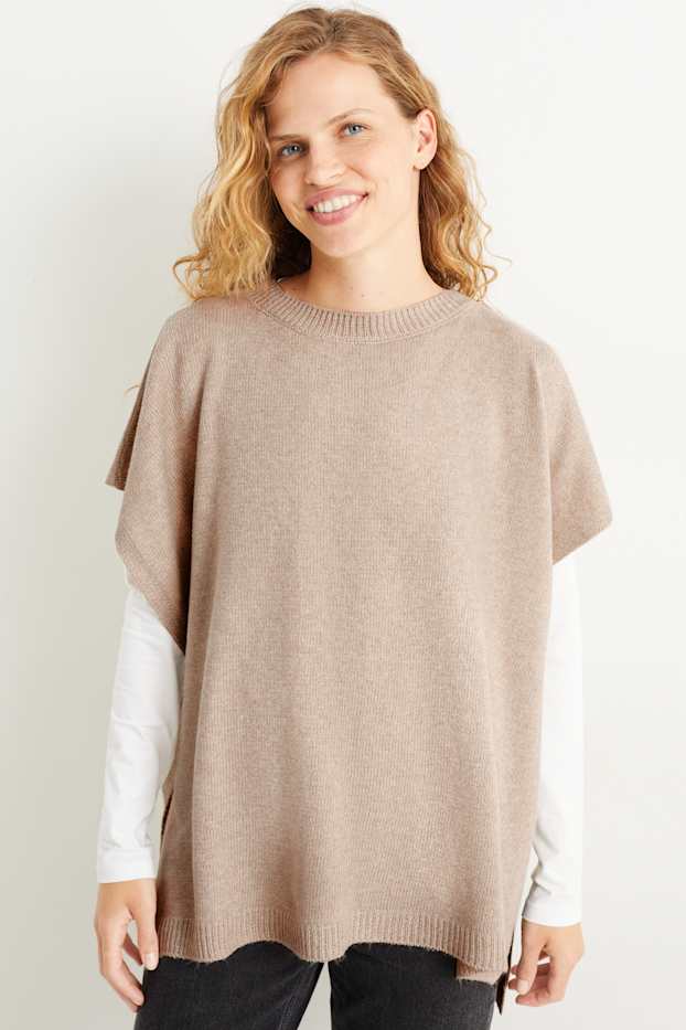 Donna - Poncho in maglia - beige chiaro