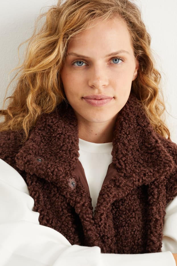 Damen - Teddy-Weste - dunkelbraun