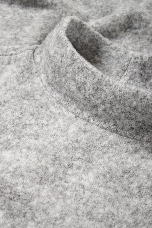 Damen - Basic-Strickkleid mit Stehkragen - hellgrau-melange