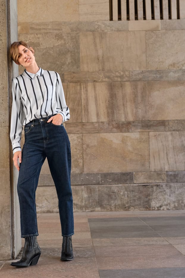 Damen - Crop Straight Jeans - High Waist - jeansblau