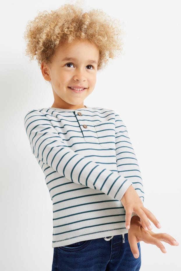 Enfants garçons - Haut à manches longues - à rayures - blanc
