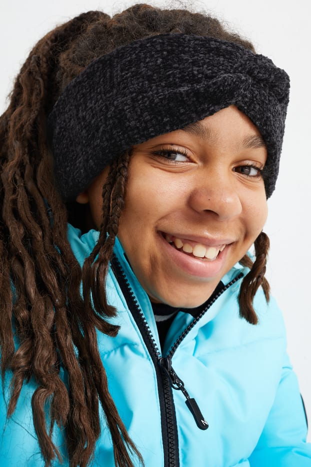 Enfants filles - Bandeau de front en maille chenille avec nœud. - noir