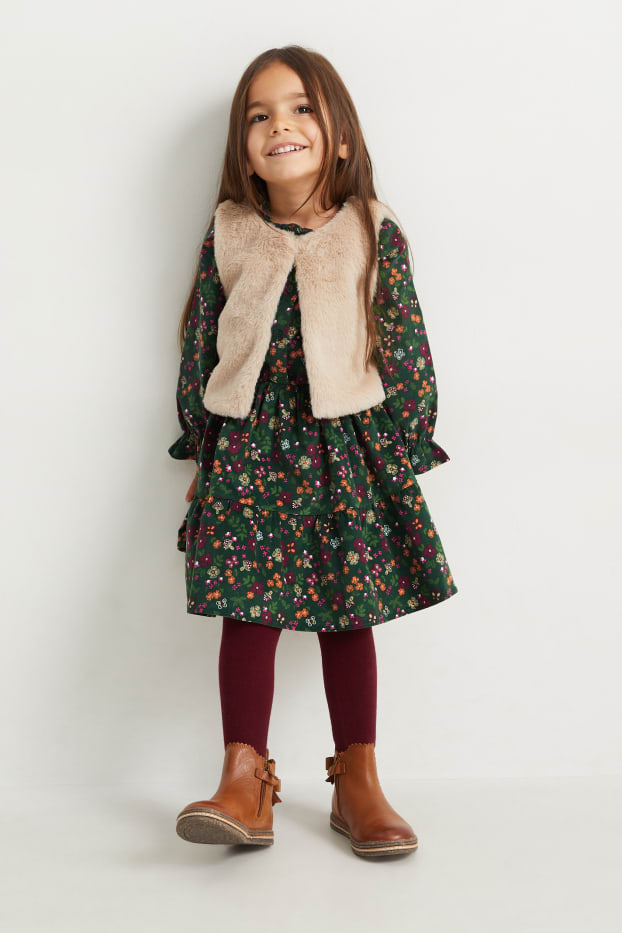 Kinder Mädchen - Set - Kleid, Weste und Strumpfhose - 3 teilig - dunkelgrün