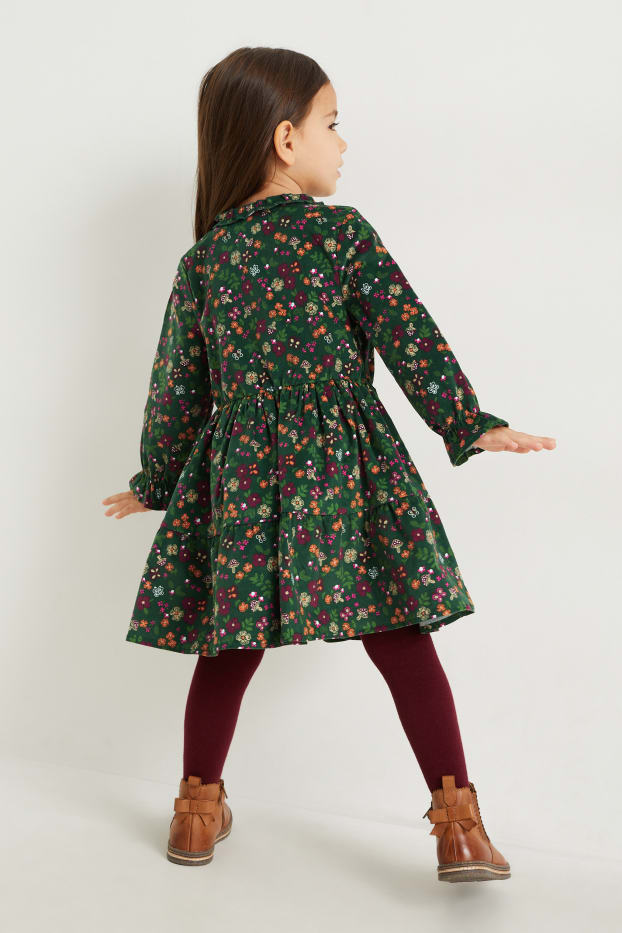 Kinder Mädchen - Set - Kleid, Weste und Strumpfhose - 3 teilig - dunkelgrün