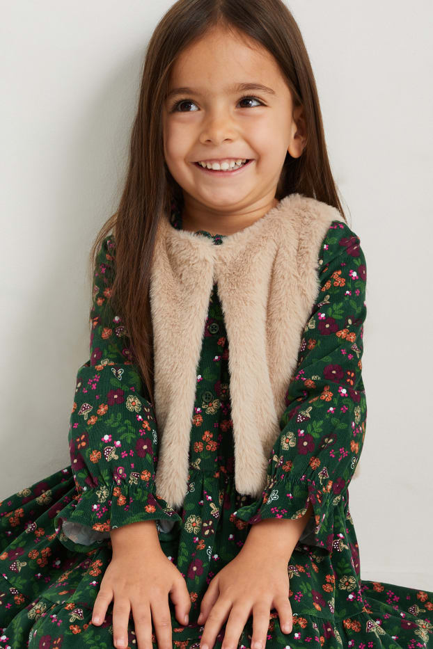 Kinder Mädchen - Set - Kleid, Weste und Strumpfhose - 3 teilig - dunkelgrün