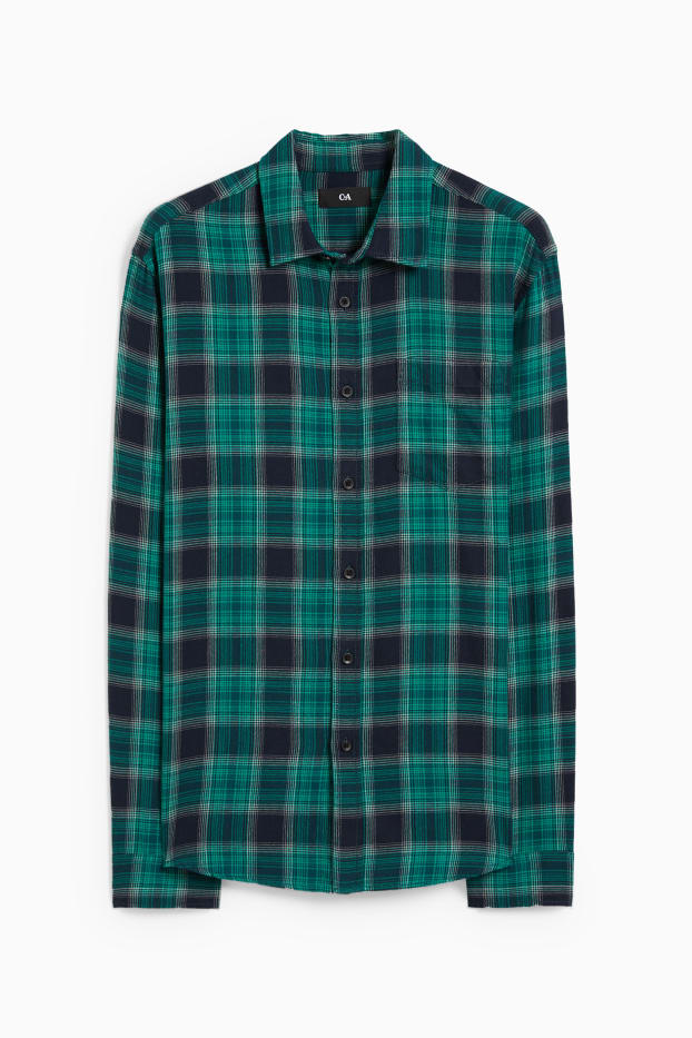 Heren - Overhemd - regular fit - kent - geruit - groen