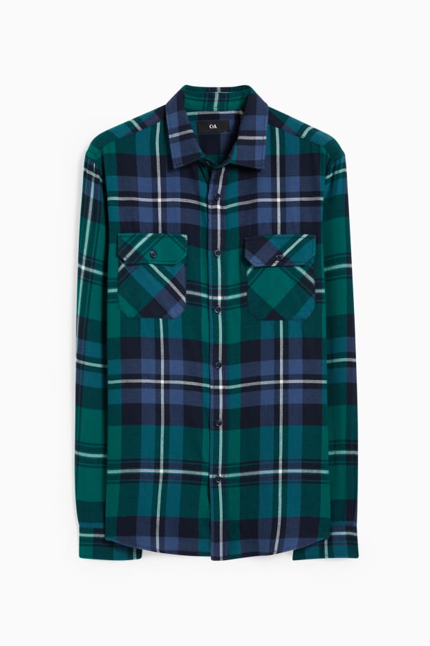 Home - Camisa - regular fit - coll kent - de quadres - verd