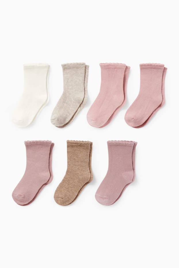 Bébés filles - Lot de 7 paires - chaussettes pour bébé - rose foncé