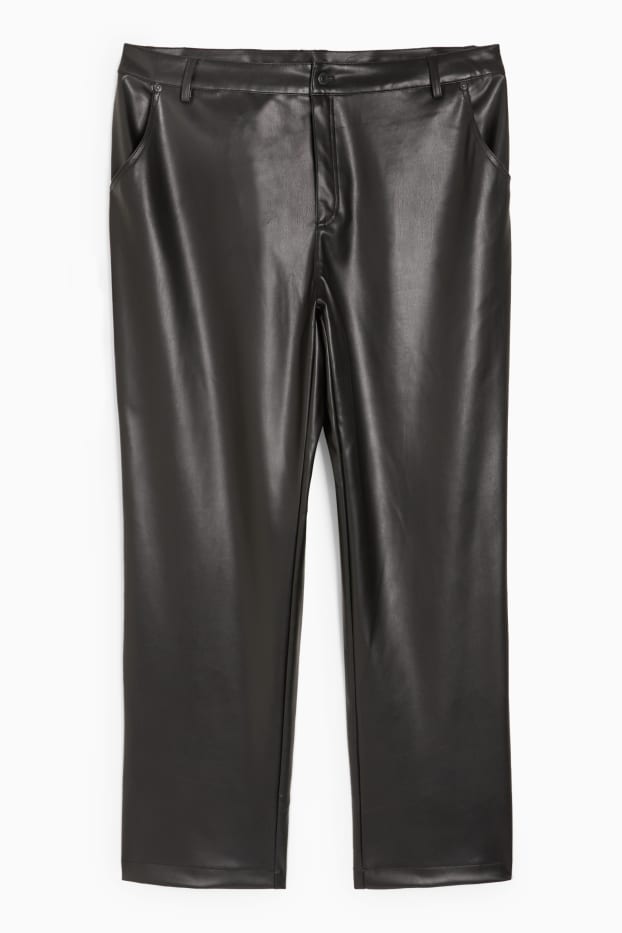 Femmes - Pantalon - mid waist - straight fit - synthétique - noir