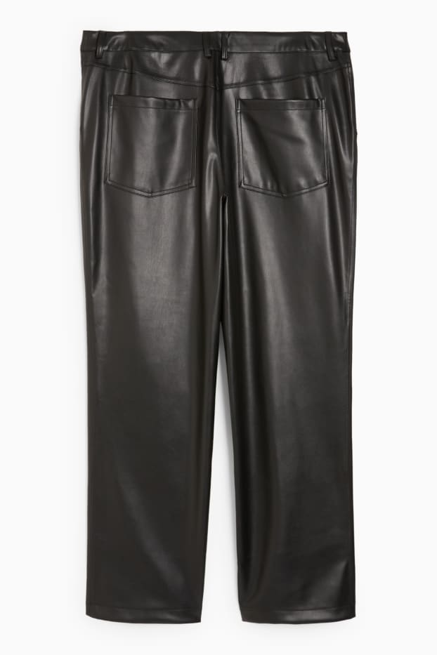 Femmes - Pantalon - mid waist - straight fit - synthétique - noir
