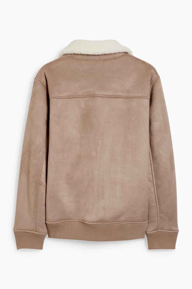 Heren - Imitatie shearling jas - imitatiesuède - taupe
