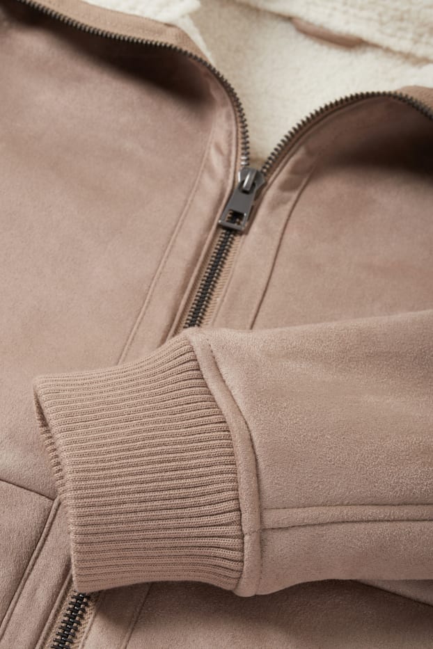 Heren - Imitatie shearling jas - imitatiesuède - taupe