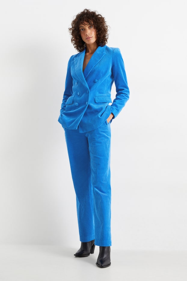 Damen - Cordhose - High Waist - Wide Leg - blau