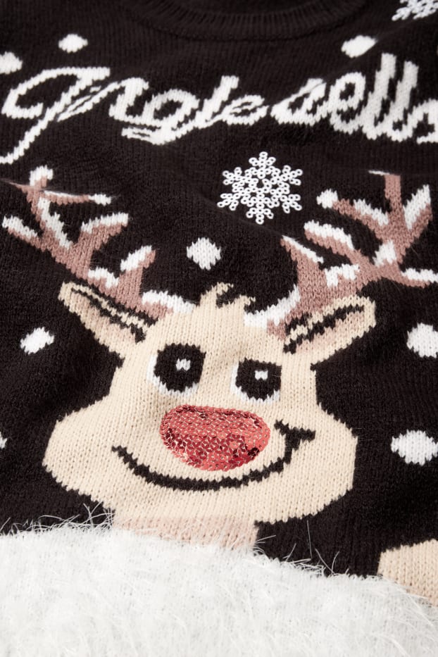 Enfants filles - Renne - pull de Noël - noir