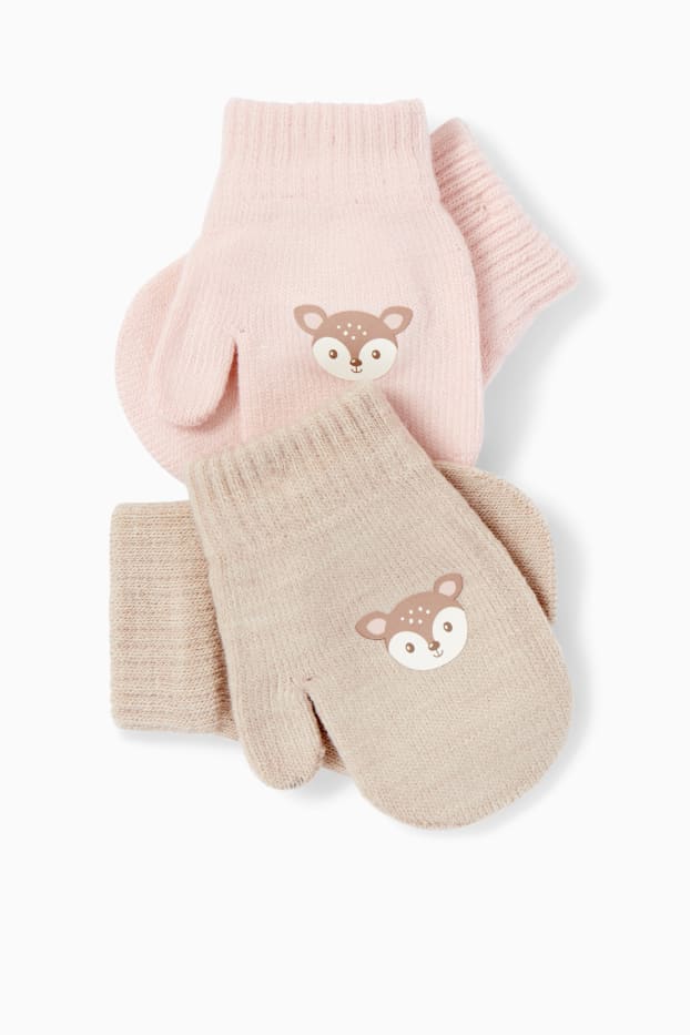 Baby Mädchen - Multipack 2er - Rehkitz - Baby-Fäustlinge - rosa / beige