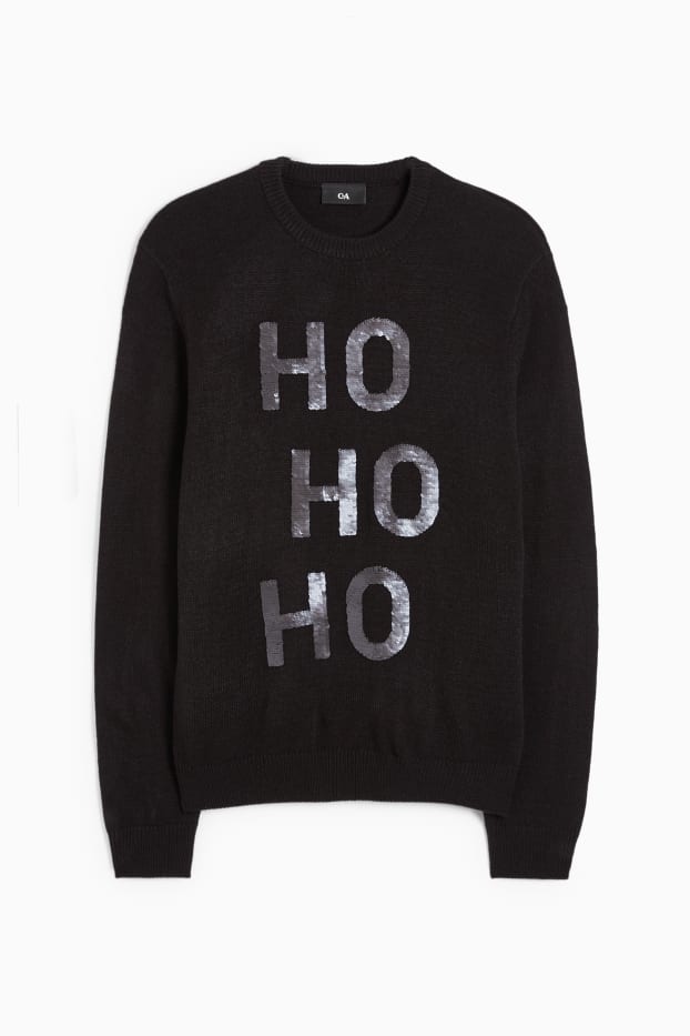 Men - Christmas jumper - HoHoHo - shiny - black