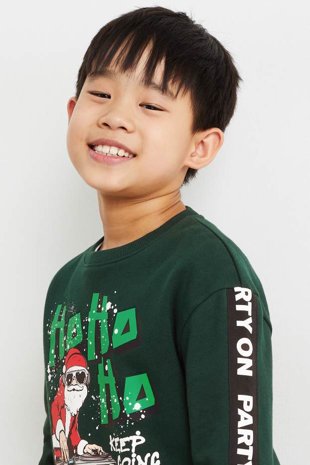 Children Boys - Christmas sweatshirt - Father Christmas - dark green