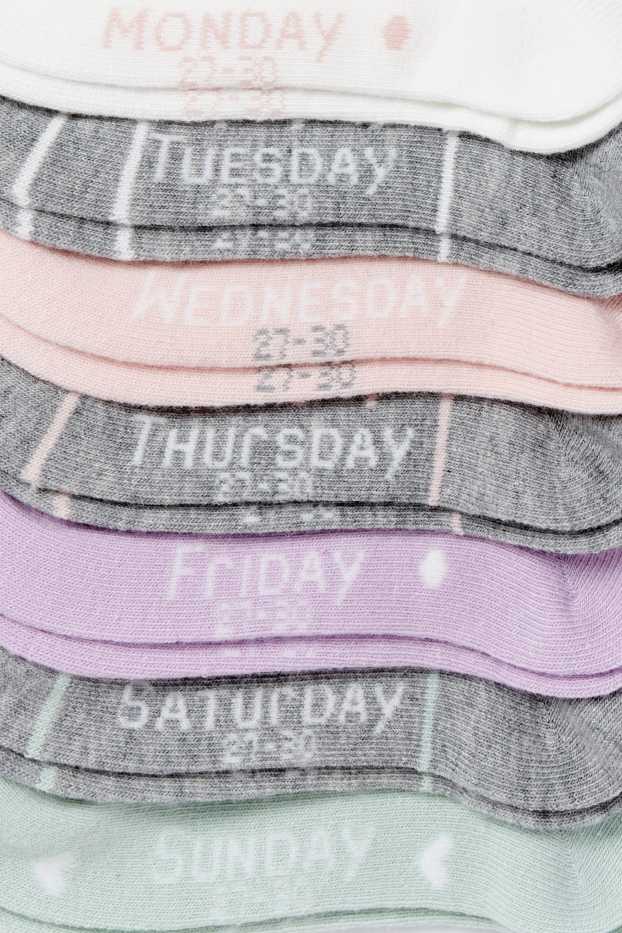 Kinderen: meisjes - Set van 7 paar - sokken - met patroon - grijs / geel