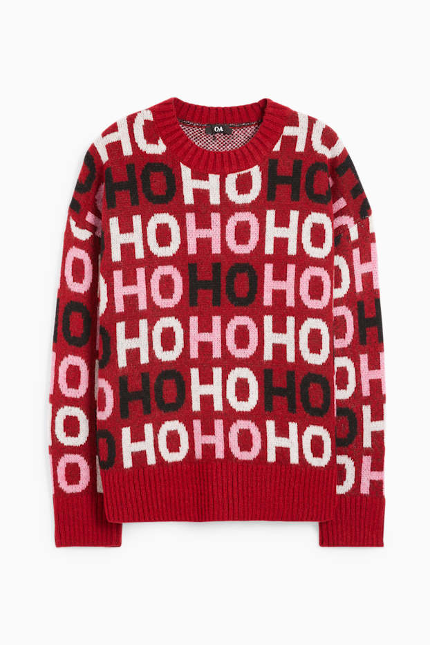 Women - Christmas jumper - Ho Ho Ho - dark red