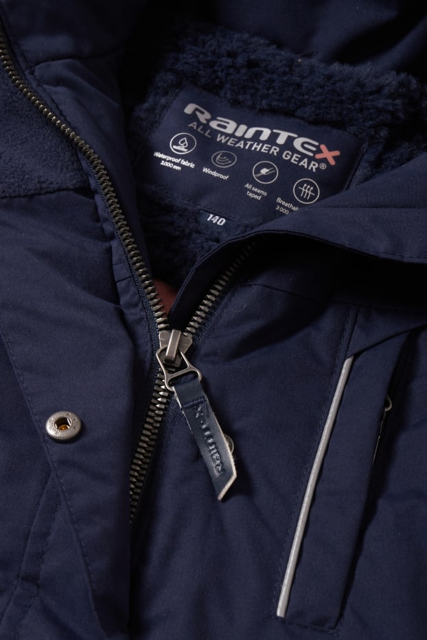 Enfants filles - Parka à capuche avec garniture d'imitation fourrure - imperméable - bleu foncé