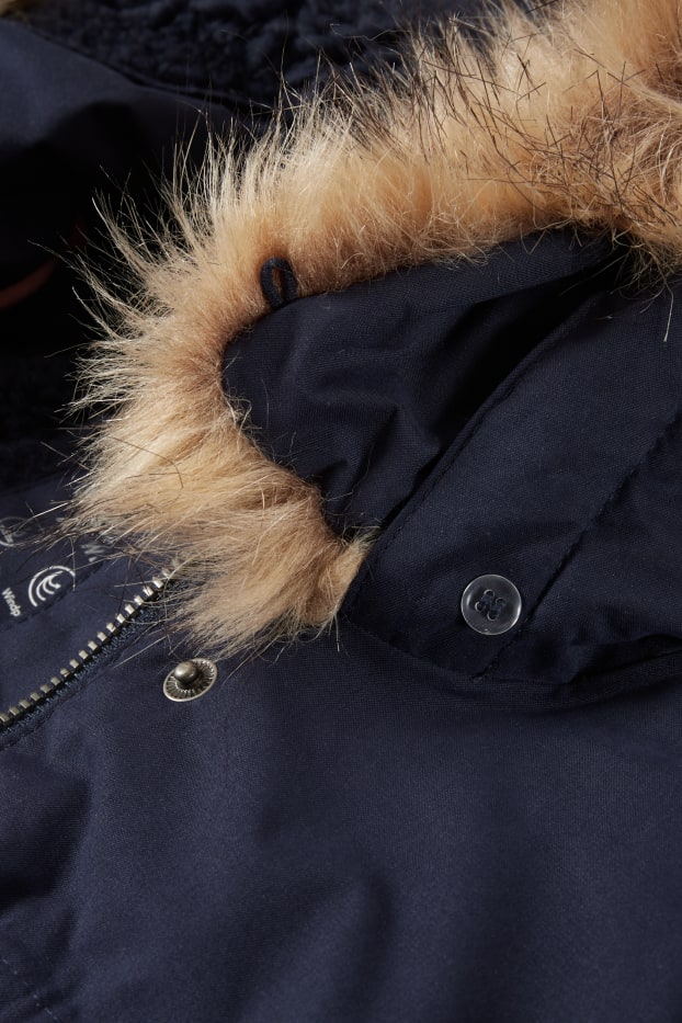 Enfants filles - Parka à capuche avec garniture d'imitation fourrure - imperméable - bleu foncé