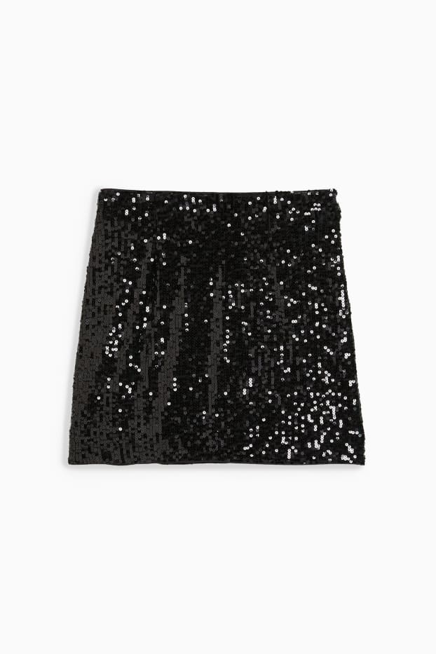 Women - Sequin miniskirt - shiny - black