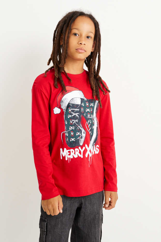 Children Boys - Christmas long sleeve top - red