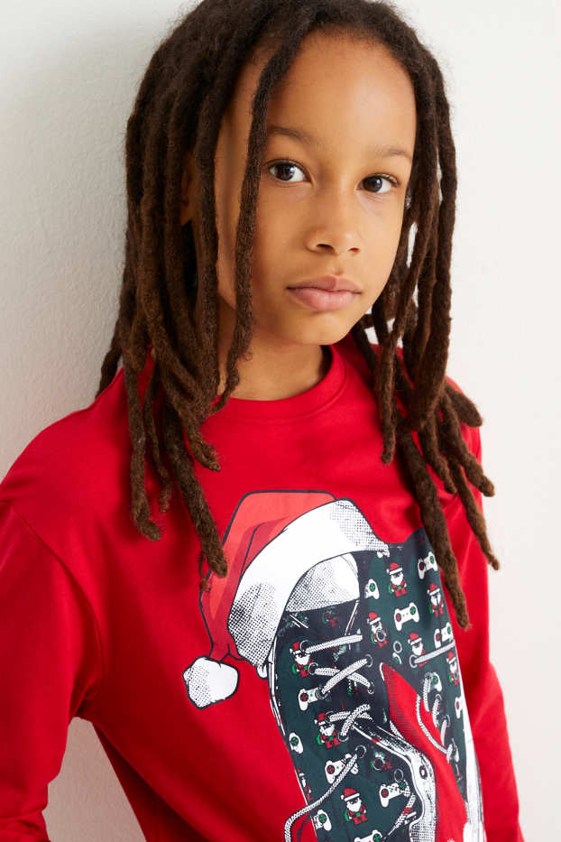 Children Boys - Christmas long sleeve top - red
